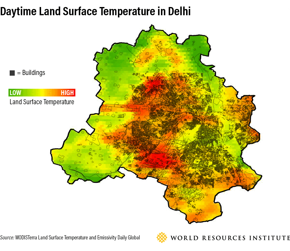 Daytime Land Surface Temperatures in Delhi